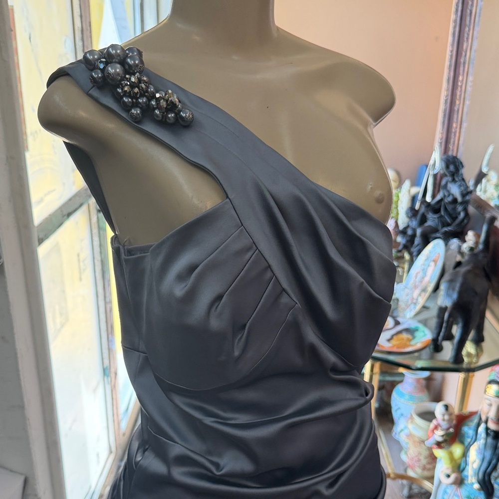 Cache One-Shoulder Satin Dress‎ with Beaded Shoulder - Black item number 46